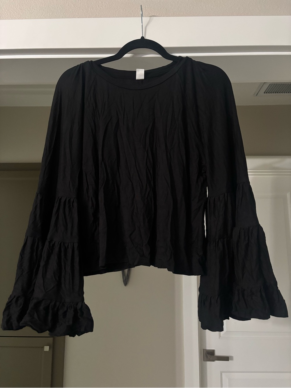 Women's Black Tiered Bell-Sleeve Blouse